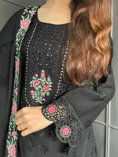 3Pc Plazzo Embroidered Chiffon Collection With Embroidered Chiffon Dupatta