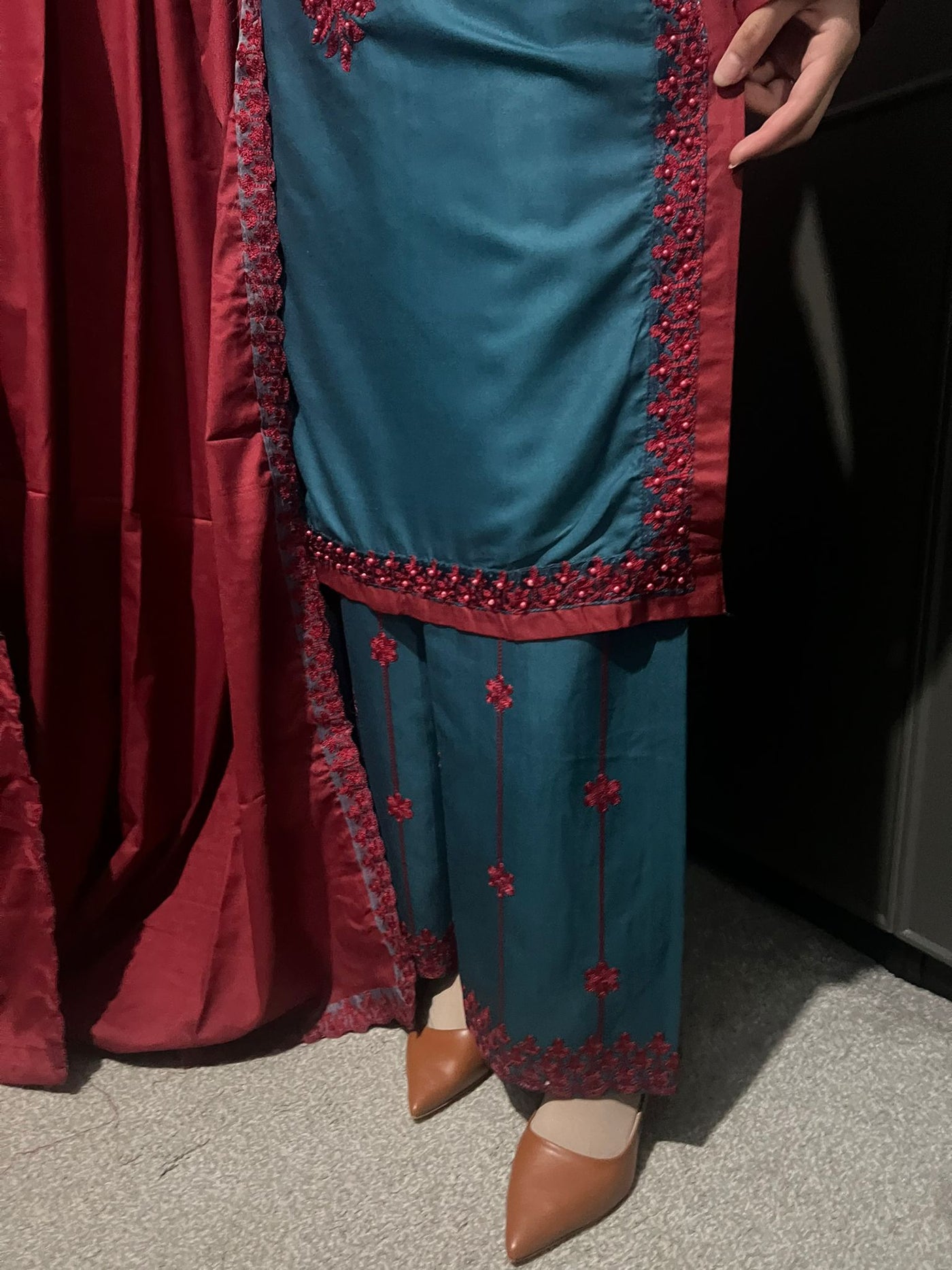 3 Pc Embroidered Dhanak Readymade Plazzo Suit with Winter shawl