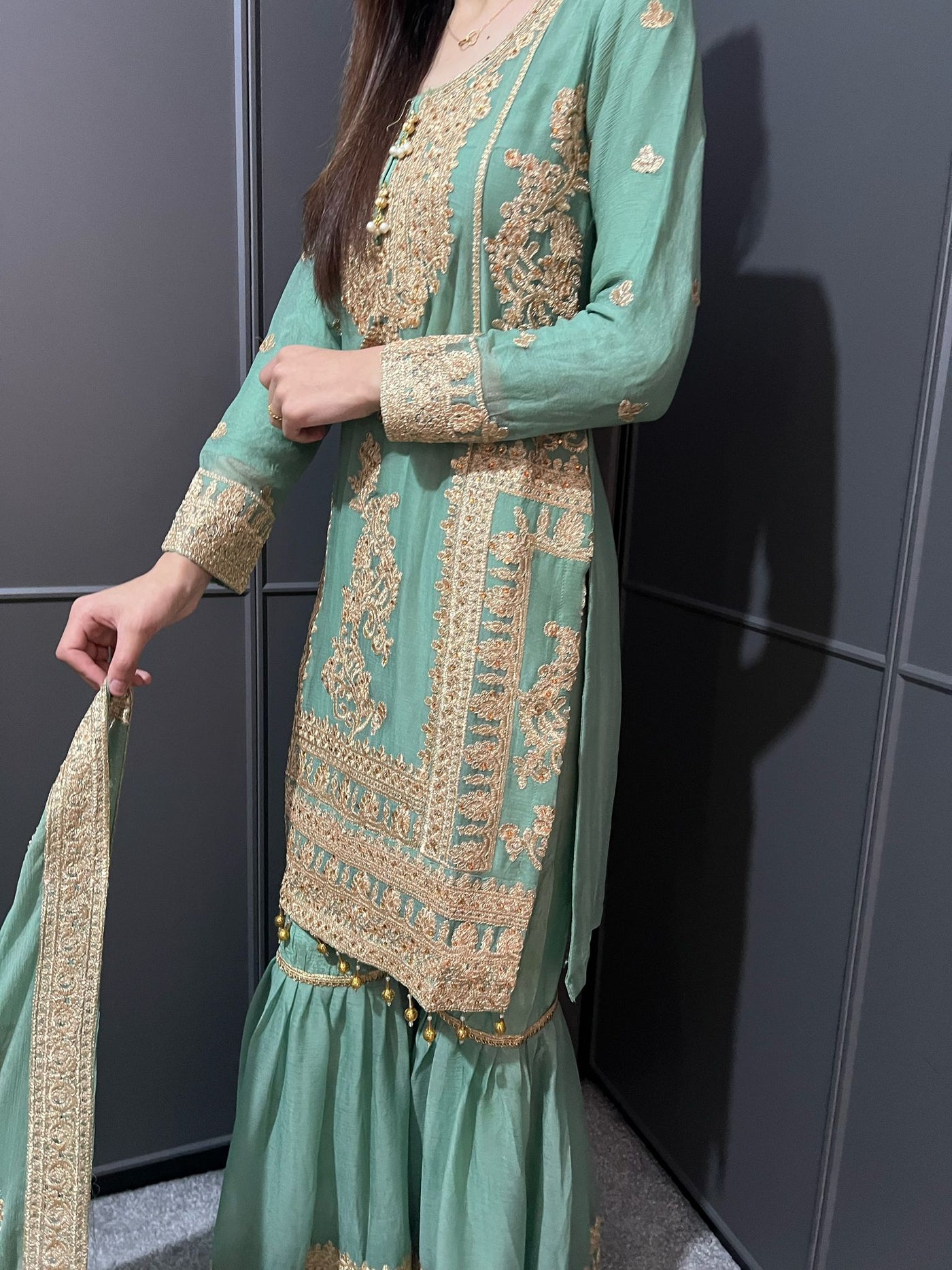 PISTA - Embroidered Gharara Chiffon Mother & Daughter Ready to Wear Collection - Perfect for Family