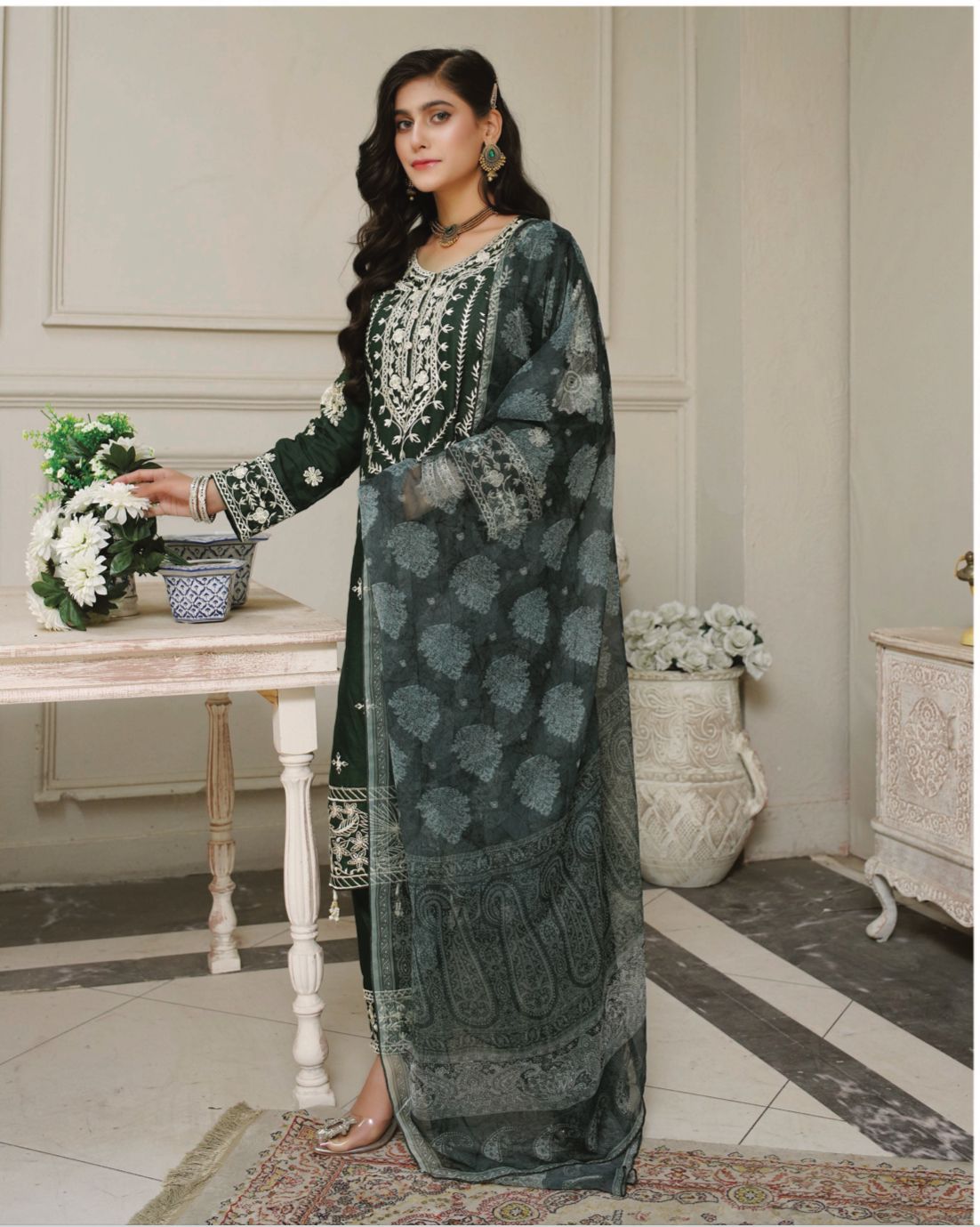 3 Piece Embroidered Lawn With Bamber Chiffon Dupatta D-02