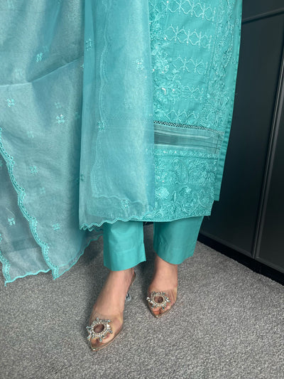 Embroidered Lawn Cotton Organza Suit with Organza Dupatta - Comfortable and Stylish