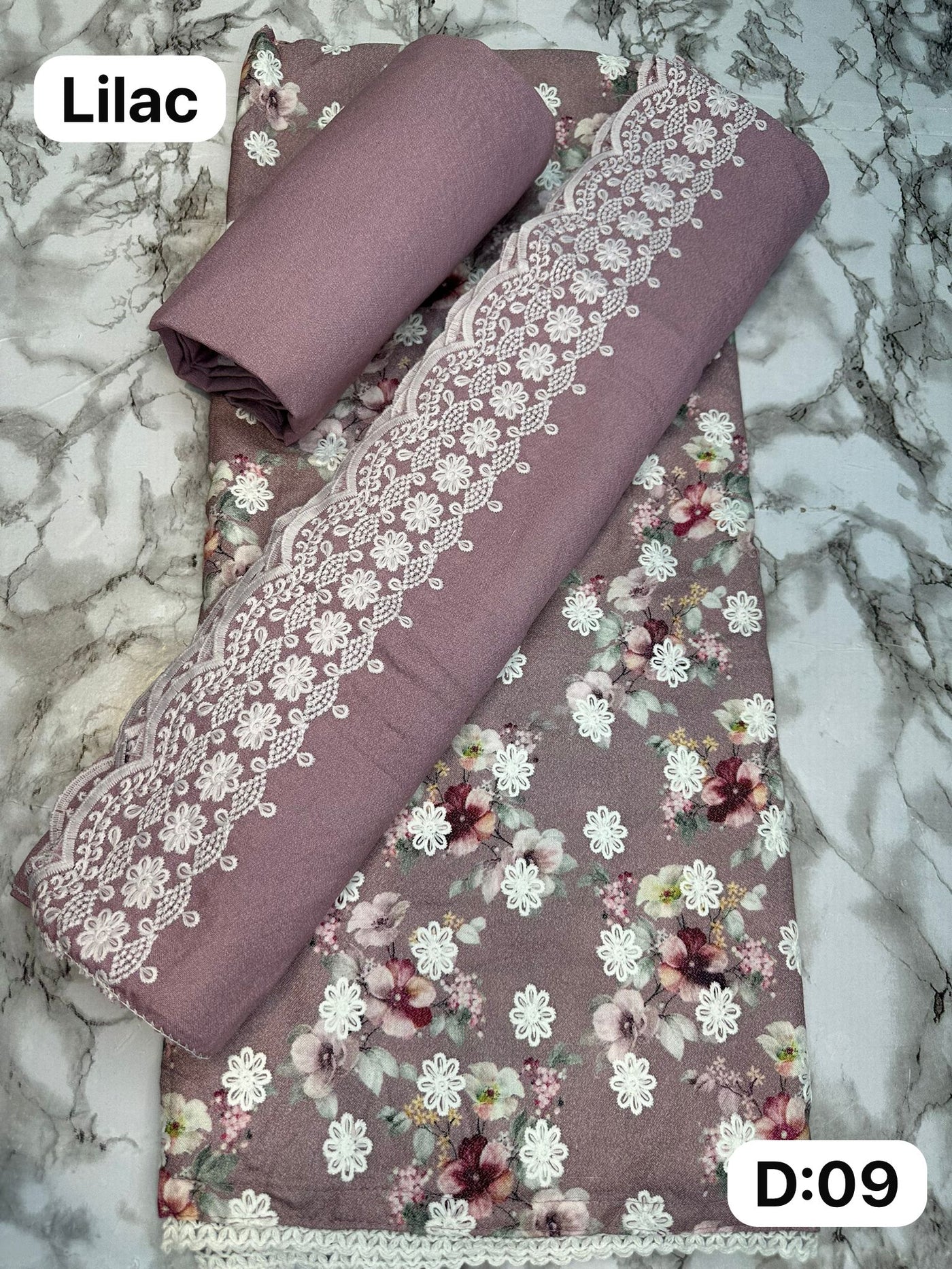 D09 Lilac Winter Embroidered Unstitched Alpine Suit
