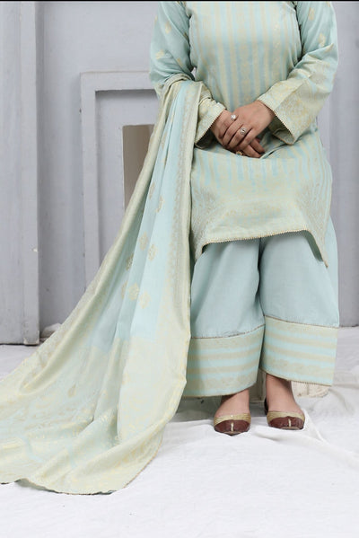 Mint FARSHI SHALWAR brosha Self Printed 3 Piece Outfit | Shop Latest Pakistani Salwar Suits | Pakistani Dresses at affordable prices in United Kingdom | Image 11 of 12