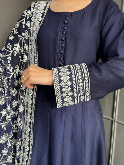 BLUE Ready to wear 3 piece Embroidered maxi dress