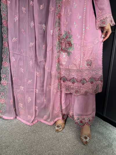 3Pc Plazzo Embroidered Chiffon Collection With Embroidered Chiffon Dupatta