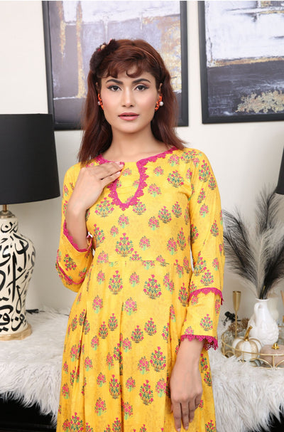 Floral Printed Premium Lawn Frock Co-Ords Set IJ-51