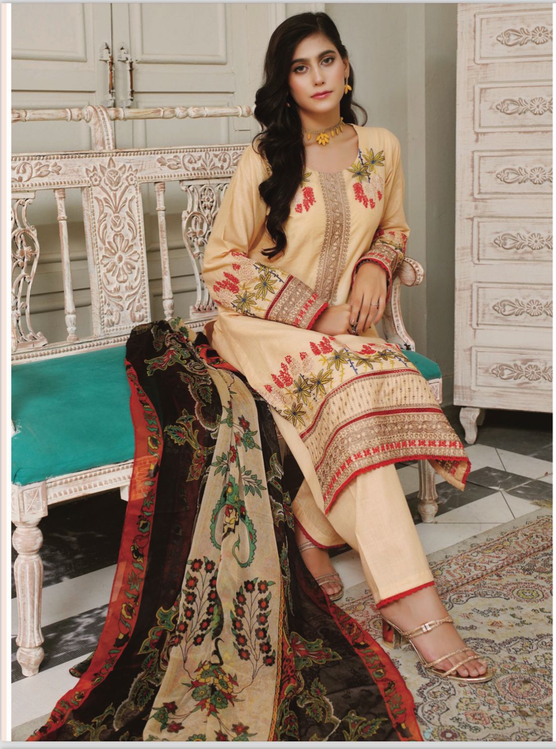 3 Piece Embroidered Lawn With Bamber Chiffon Dupatta D-04