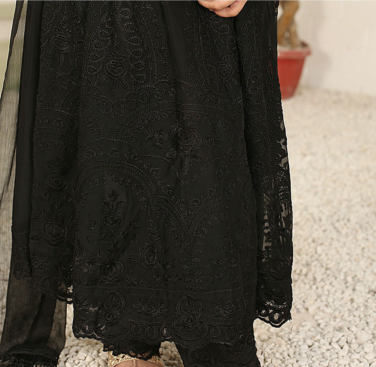 Mother & Daughter Ready to Wear Chiffon Maxi Dress Black D-306| Shop Pakistani Dresses