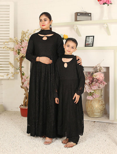 Mother & Daughter Ready to Wear Chiffon Maxi Dress Black D-306| Shop Pakistani Dresses