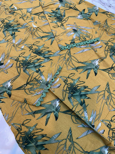 Floral Printed Stone Linen Suit - Trouser 2 Pc Set