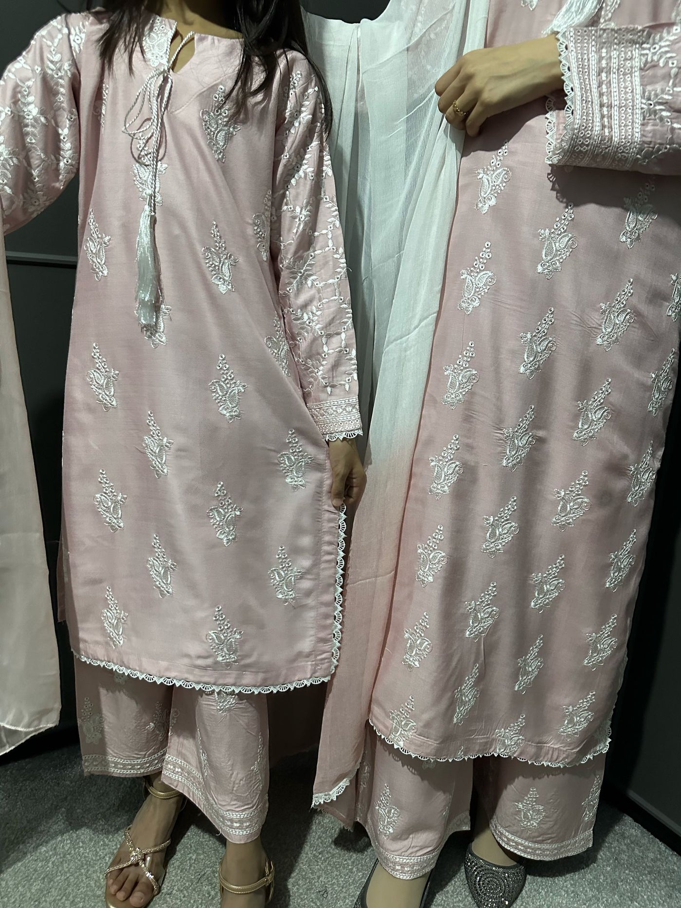 Pink-Mother & Daughter Embroidered Linen Plazo Collection