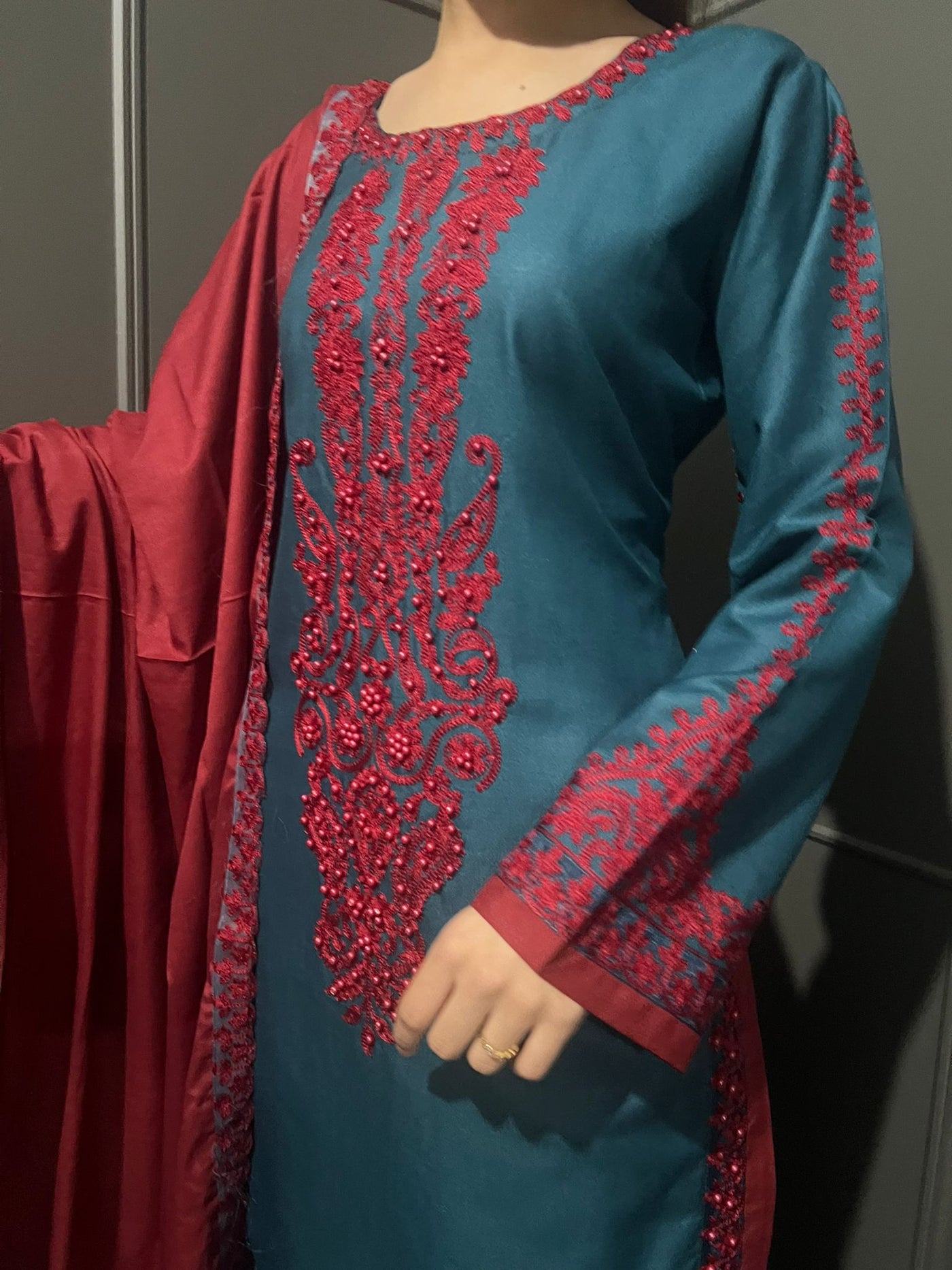 3 Pc Embroidered Dhanak Readymade Plazzo Suit with Winter shawl