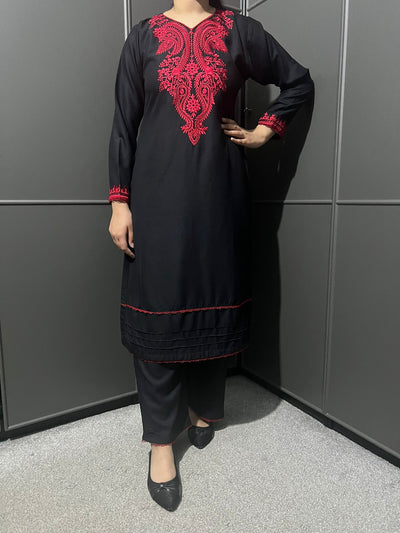 D-38 Embroidered  2 Piece Winter Dhanak Plazo Outfit