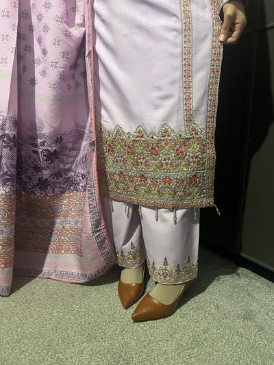 3 Pc Embroidered Dhanak Readymade Plazzo Suit with Winter shawl