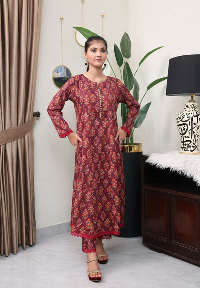 Floral Printed Premium Lawn Frock Co-Ords Set IJ-44