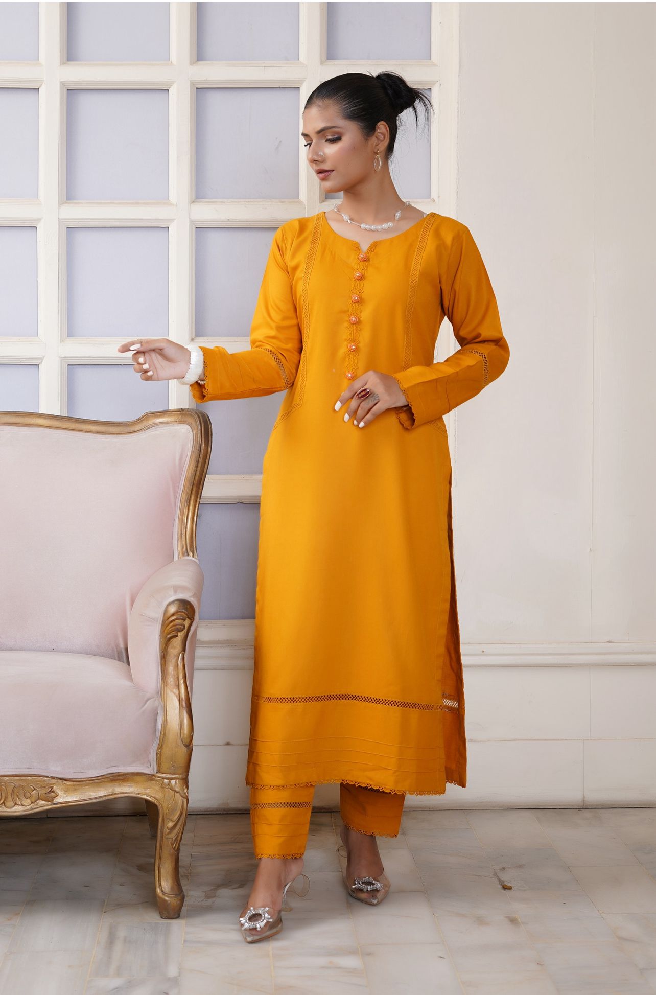 MUSTARD 2 PIECE PLAIN DHANAK READY TO WEAR SUIT  D-4003