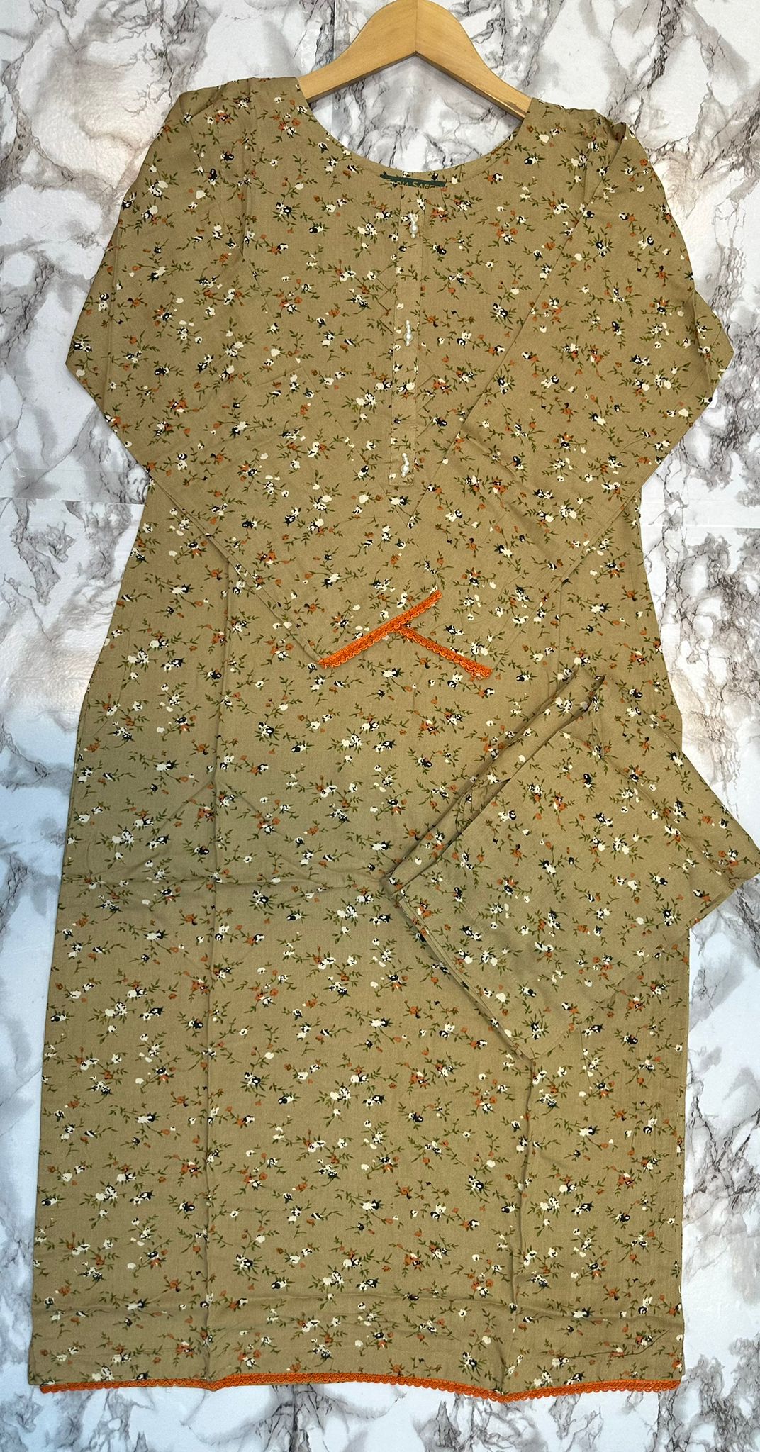 Floral Printed Stone Linen Suit - Trouser 2 Pc Set