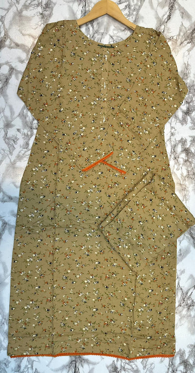 Floral Printed Stone Linen Suit - Trouser 2 Pc Set