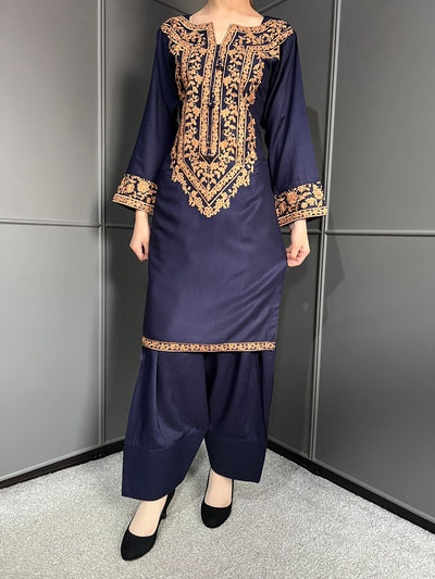 FARSHI SHALWAR Embroidered Linen 2 Piece Outfit for Women - Asian Clothing