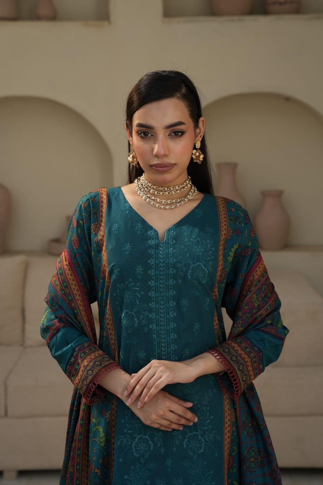 DHANAK 3 PIECE| DESIGNER EMBROIDERED |READY TO WEAR SUIT