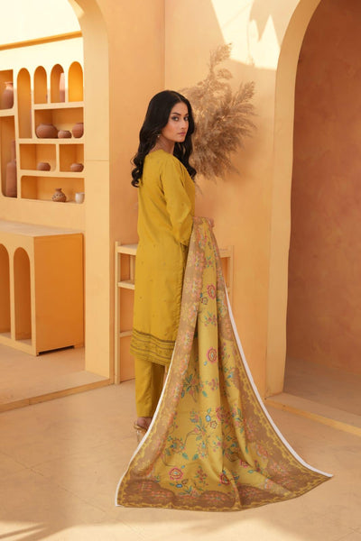 Yellow-3 PIECE EMBROIDERED DHANAK READY TO WEAR SUIT