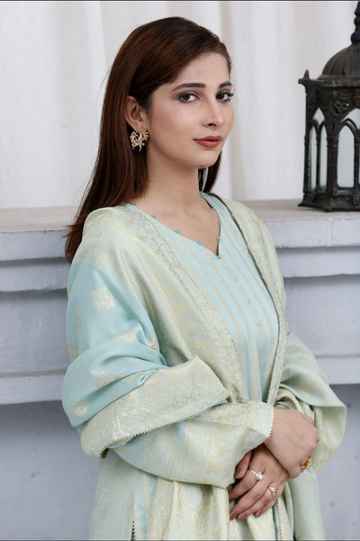 Mint FARSHI SHALWAR brosha Self Printed 3 Piece Outfit | Shop Latest Pakistani Salwar Suits | Pakistani Dresses at affordable prices in United Kingdom | Image 12 of 12