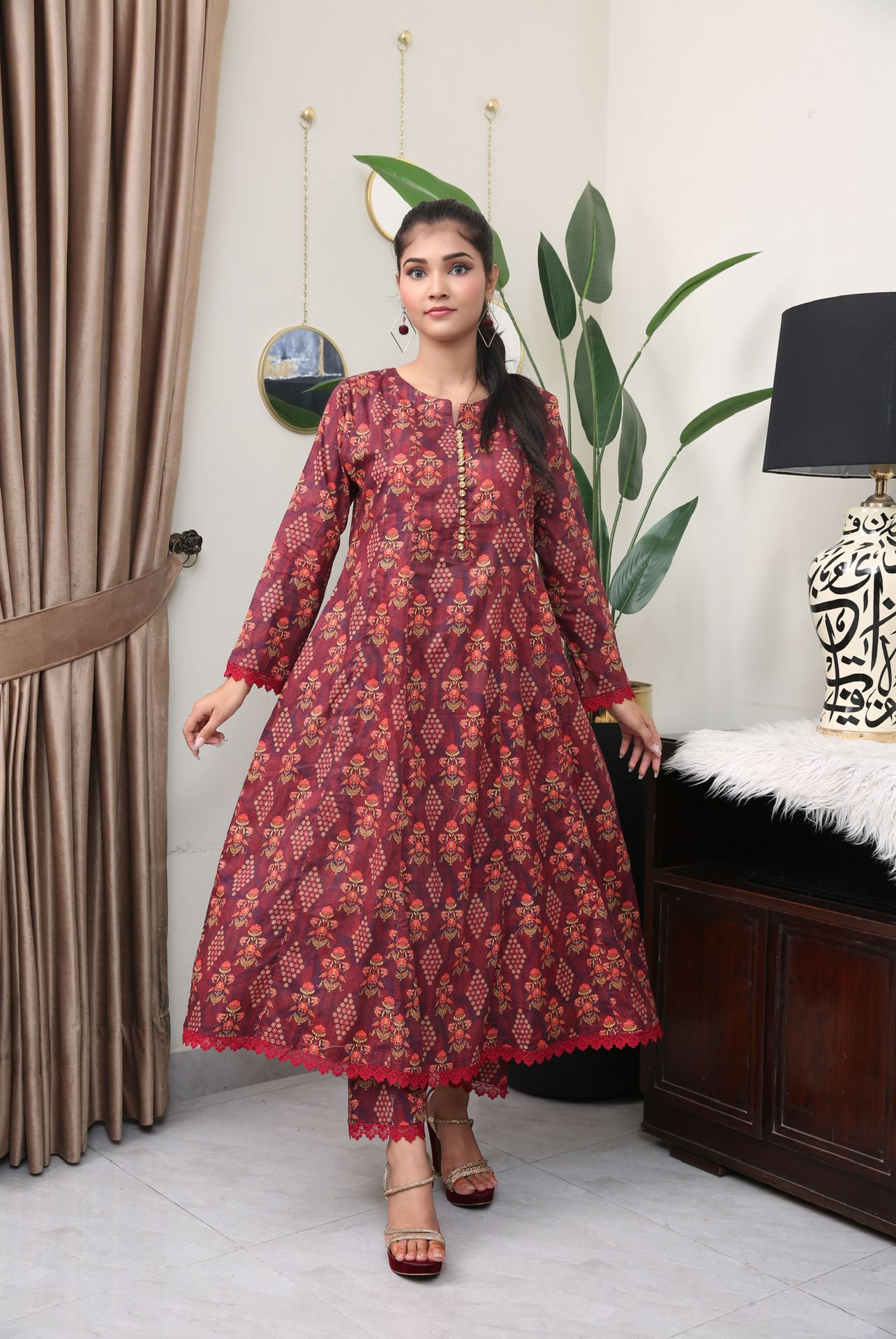 Floral Printed Premium Lawn Frock Co-Ords Set IJ-44