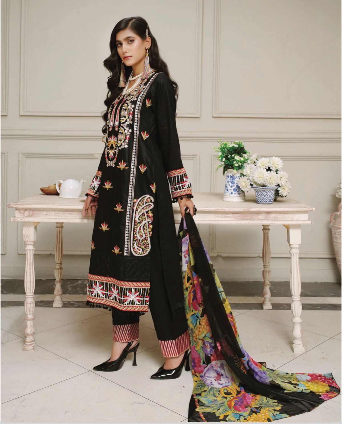 3 Piece Embroidered Lawn With Bamber Chiffon Dupatta D-05