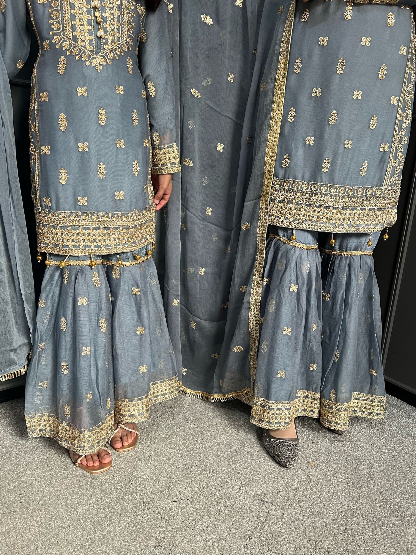 GRAY- Embroidered Gharara Chiffon Mother & Daughter Ready to Wear Collection - Perfect for Family