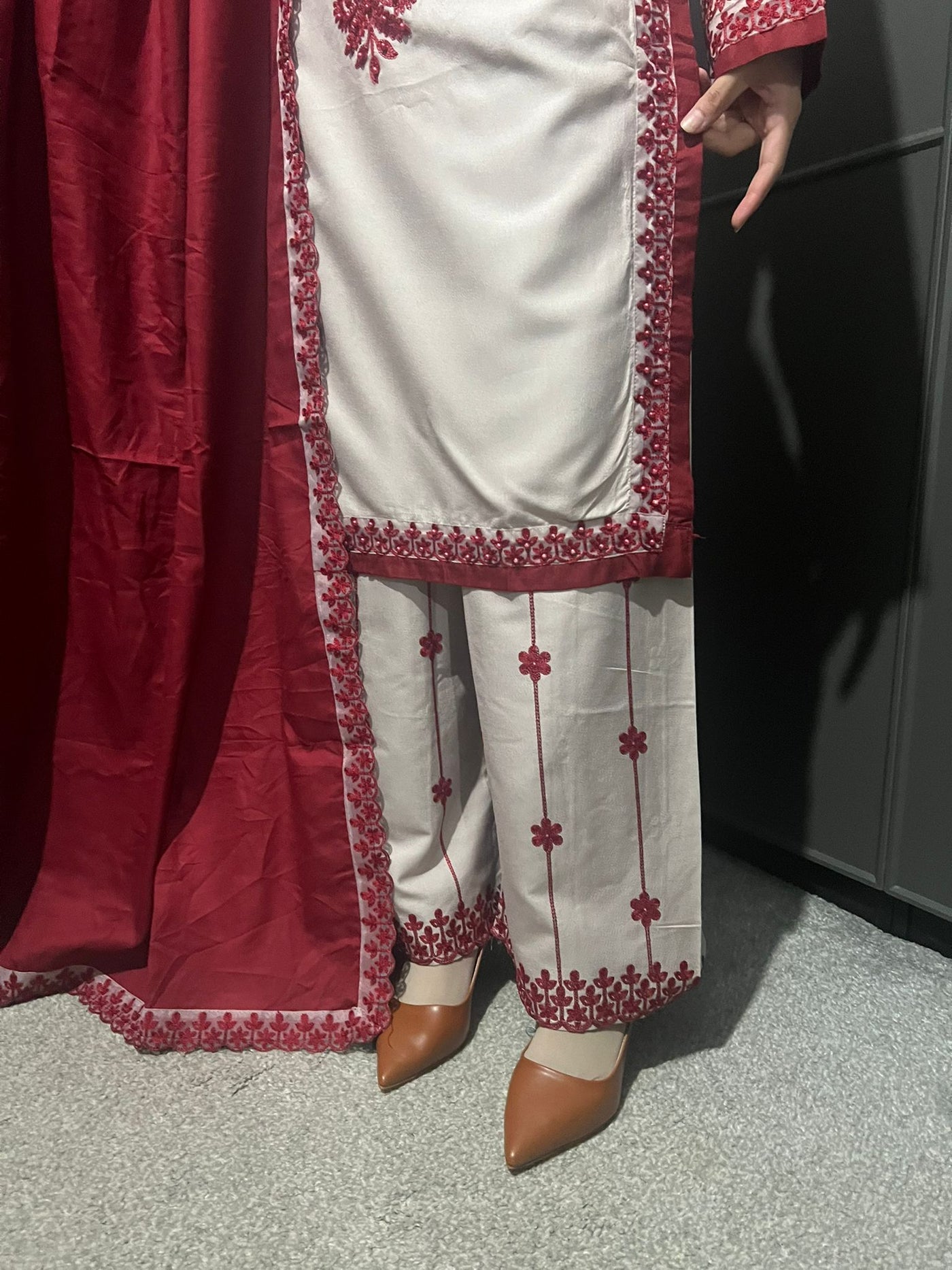 3 Pc Embroidered Dhanak Readymade Plazzo Suit with Winter shawl