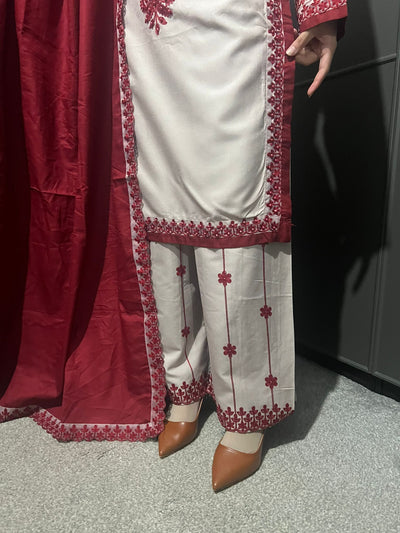 3 Pc Embroidered Dhanak Readymade Plazzo Suit with Winter shawl