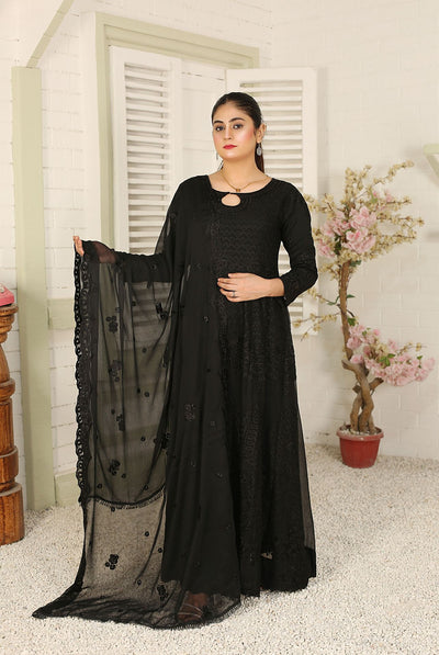 Mother & Daughter Ready to Wear Chiffon Maxi Dress Black D-306| Shop Pakistani Dresses