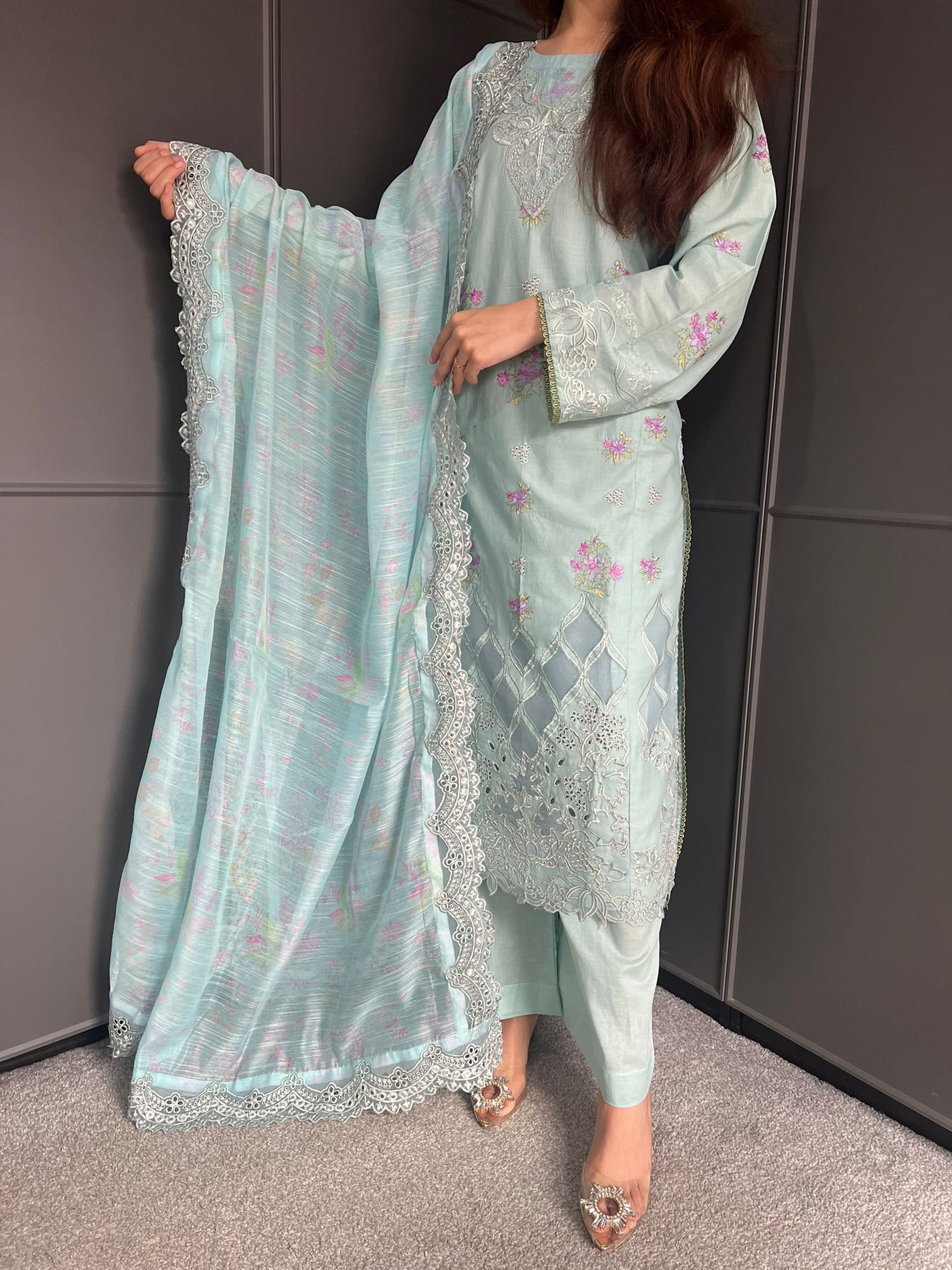 Raj Bari  Embroidered | Lawn Designer Suit With | Embroidered Dupatta