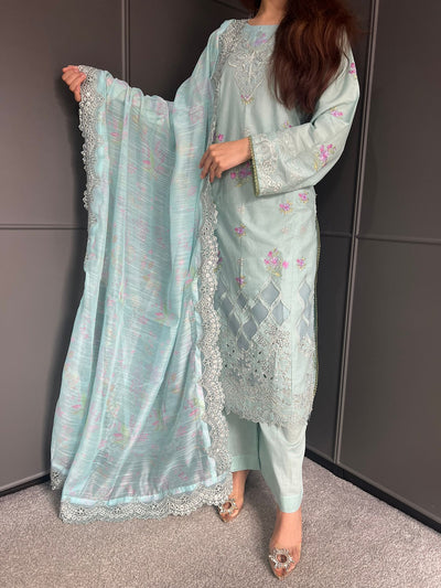 Raj Bari  Embroidered | Lawn Designer Suit With | Embroidered Dupatta