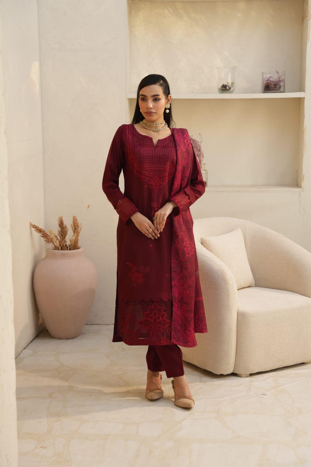 WINTER LINEN 3 PIECE| DESIGNER EMBROIDERED |READY TO WEAR SUIT