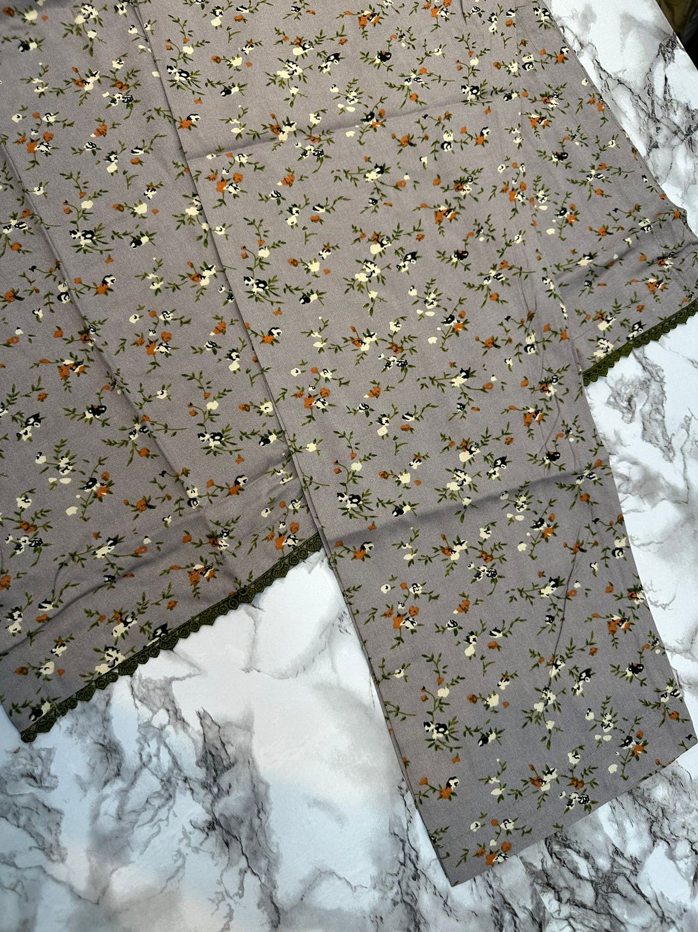 Floral Printed Stone Linen Suit - Trouser 2 Pc Set