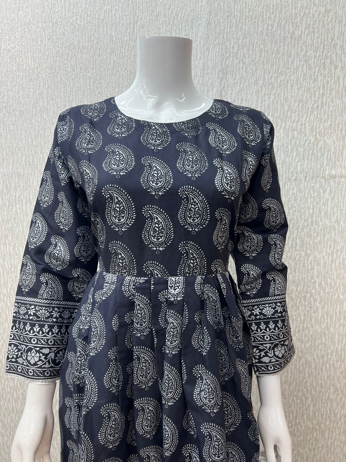 Block Print Linen Navy Maxi Dress