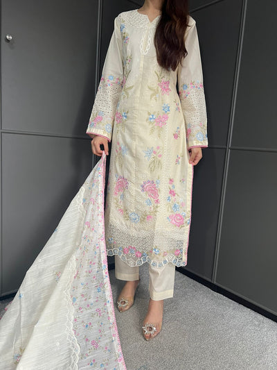 Raj Bari  Embroidered | Lawn Designer Suit With | Embroidered Dupatta