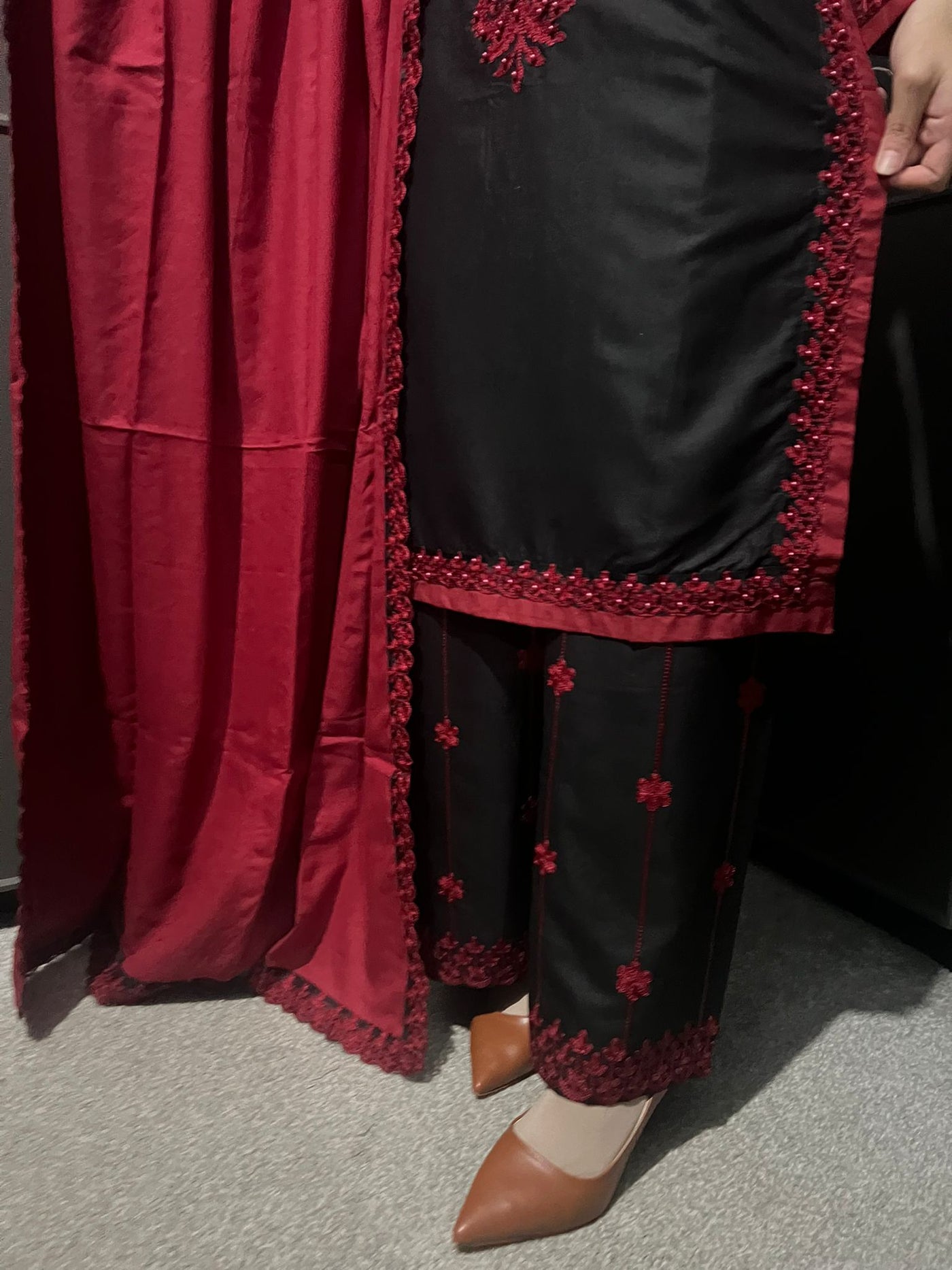 3 Pc Embroidered Dhanak Readymade Plazzo Suit with Winter shawl