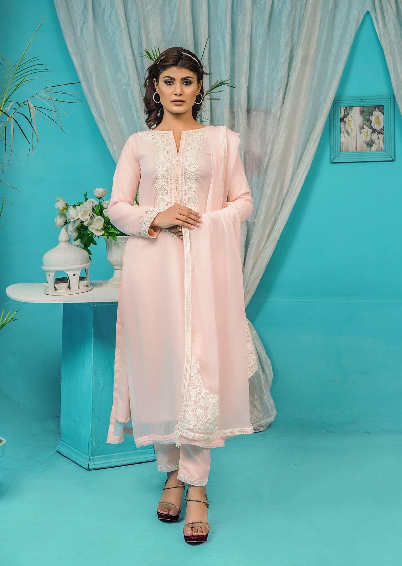 Mahham Luxury Chiffon Collection Pink D-18