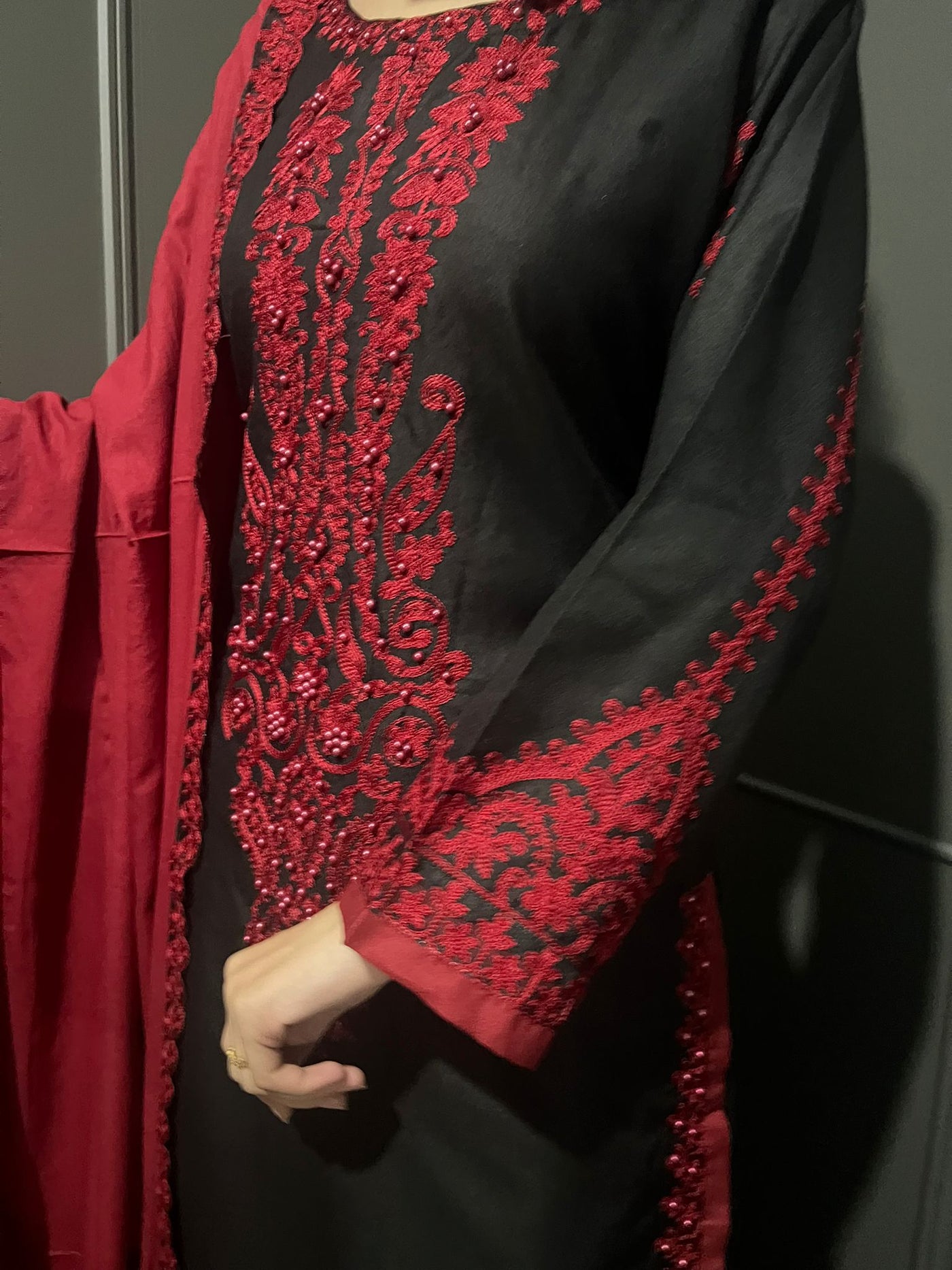 3 Pc Embroidered Dhanak Readymade Plazzo Suit with Winter shawl