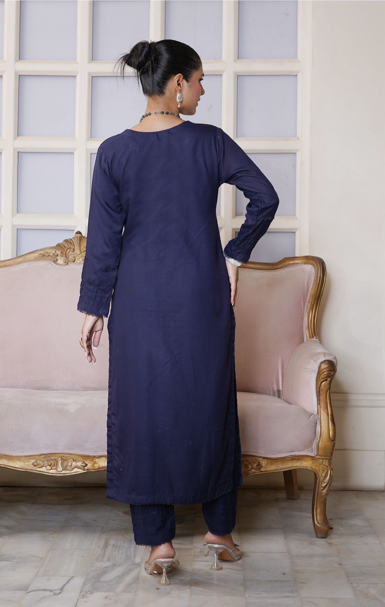 BLUE 2 PIECE PLAIN DHANAK READY TO WEAR SUIT  D-4004