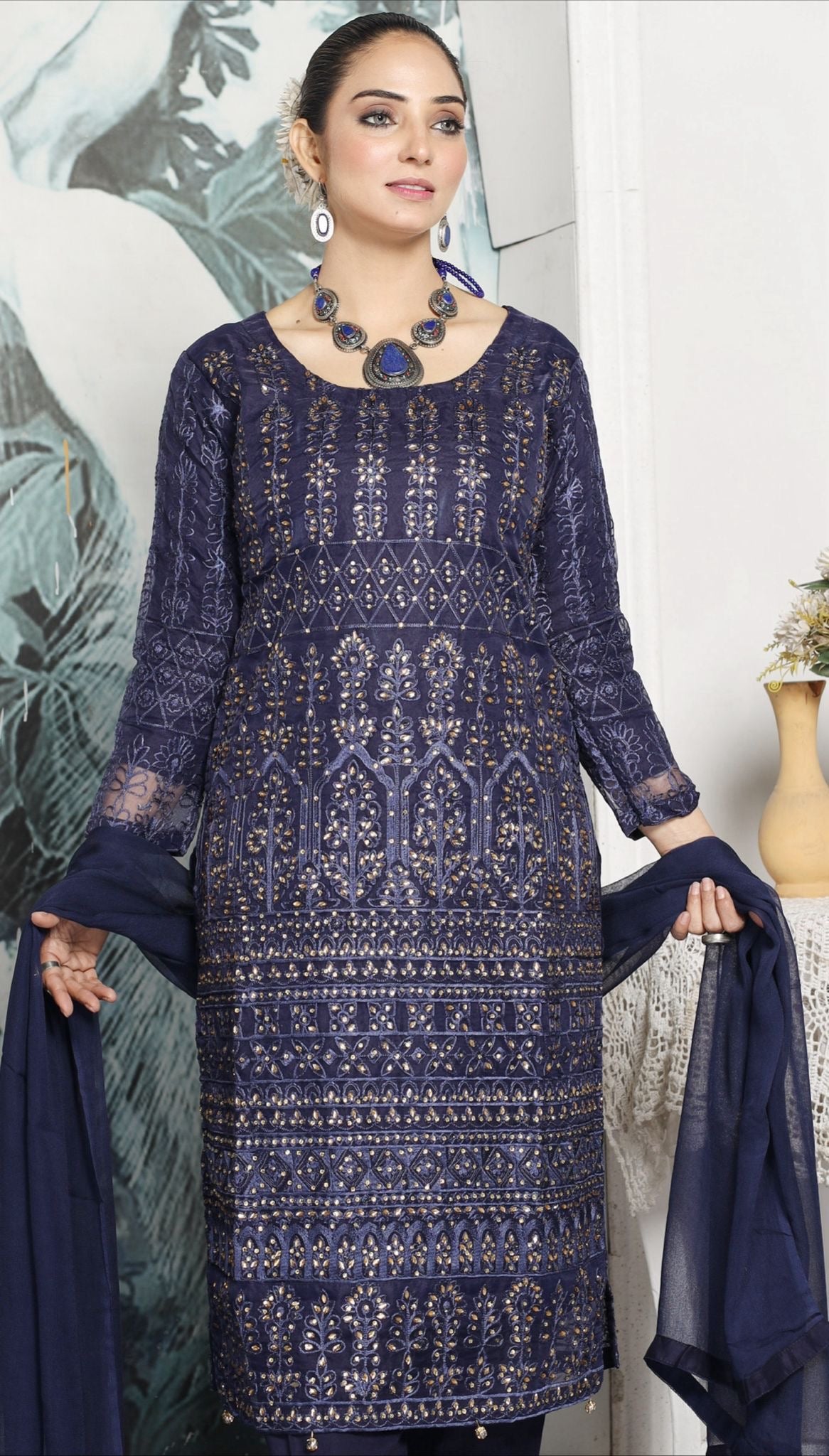 Organza Readymade Mother & Daughter Suit NAVY D-309 | Eid Collection 2024