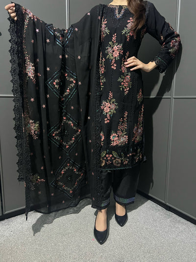 D-6 BLACK 3Pc Embroidered Chiffon Collection With Embroidered Chiffon Duptta