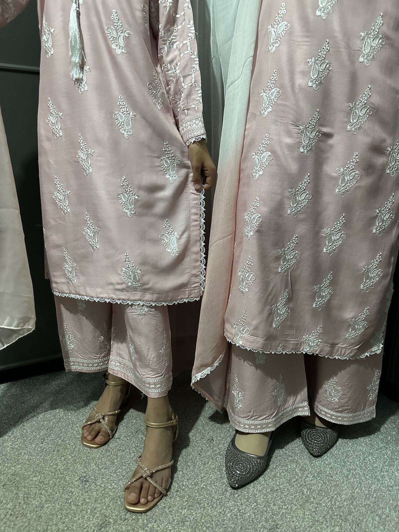 Pink-Mother & Daughter Embroidered Linen Plazo Collection