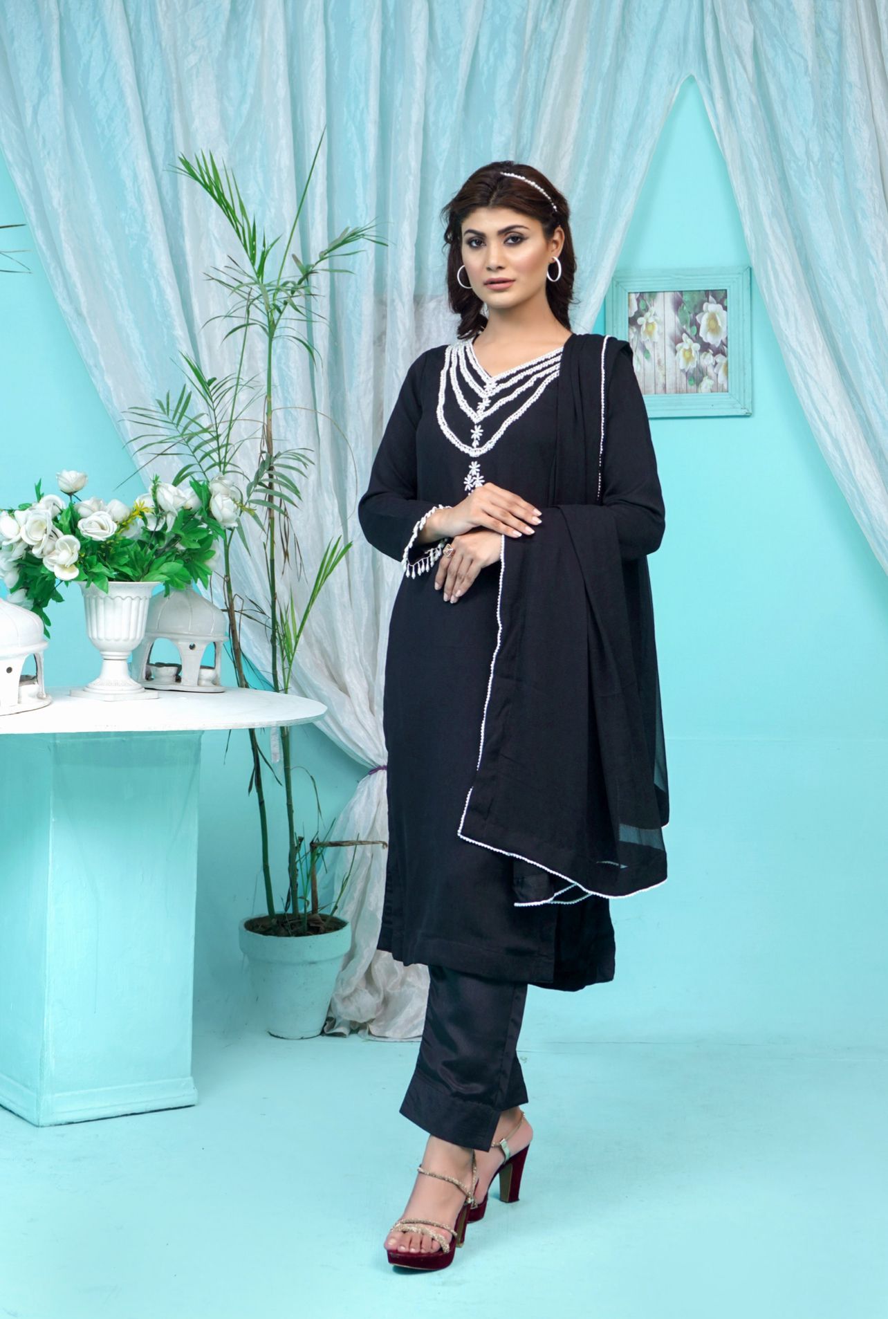 Mahham Luxury Chiffon Georgette Collection Black  D-29