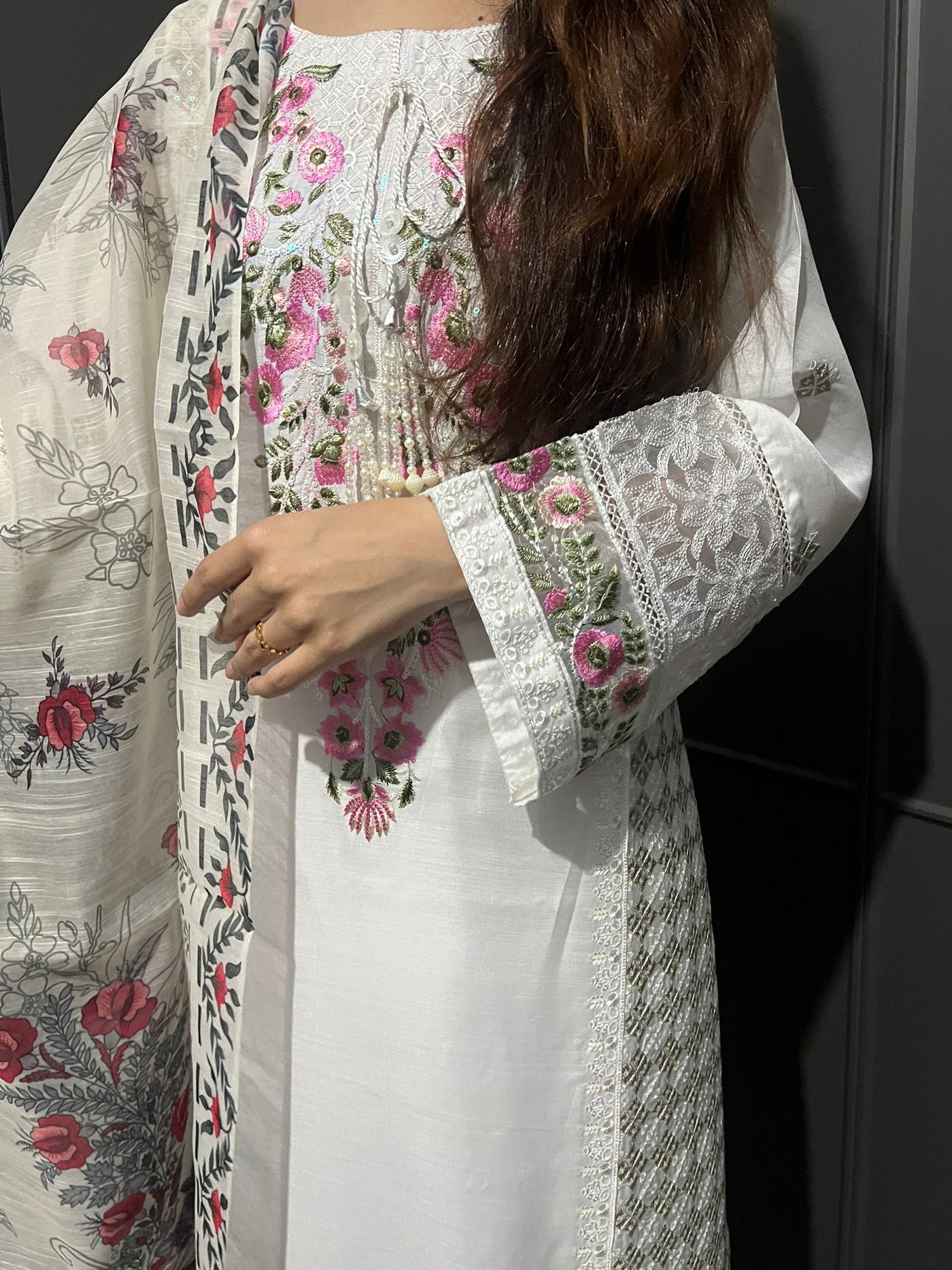 White - Viscose Embroidered Plazzo | Suit With Embroidered | Organza Dupatta