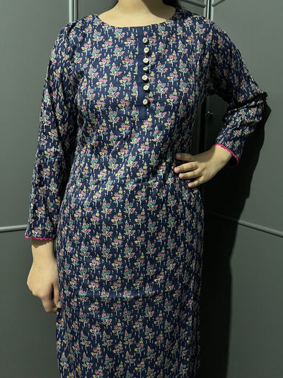 D-69 BLUE Printed 2 Piece Winter Dhanak Suit