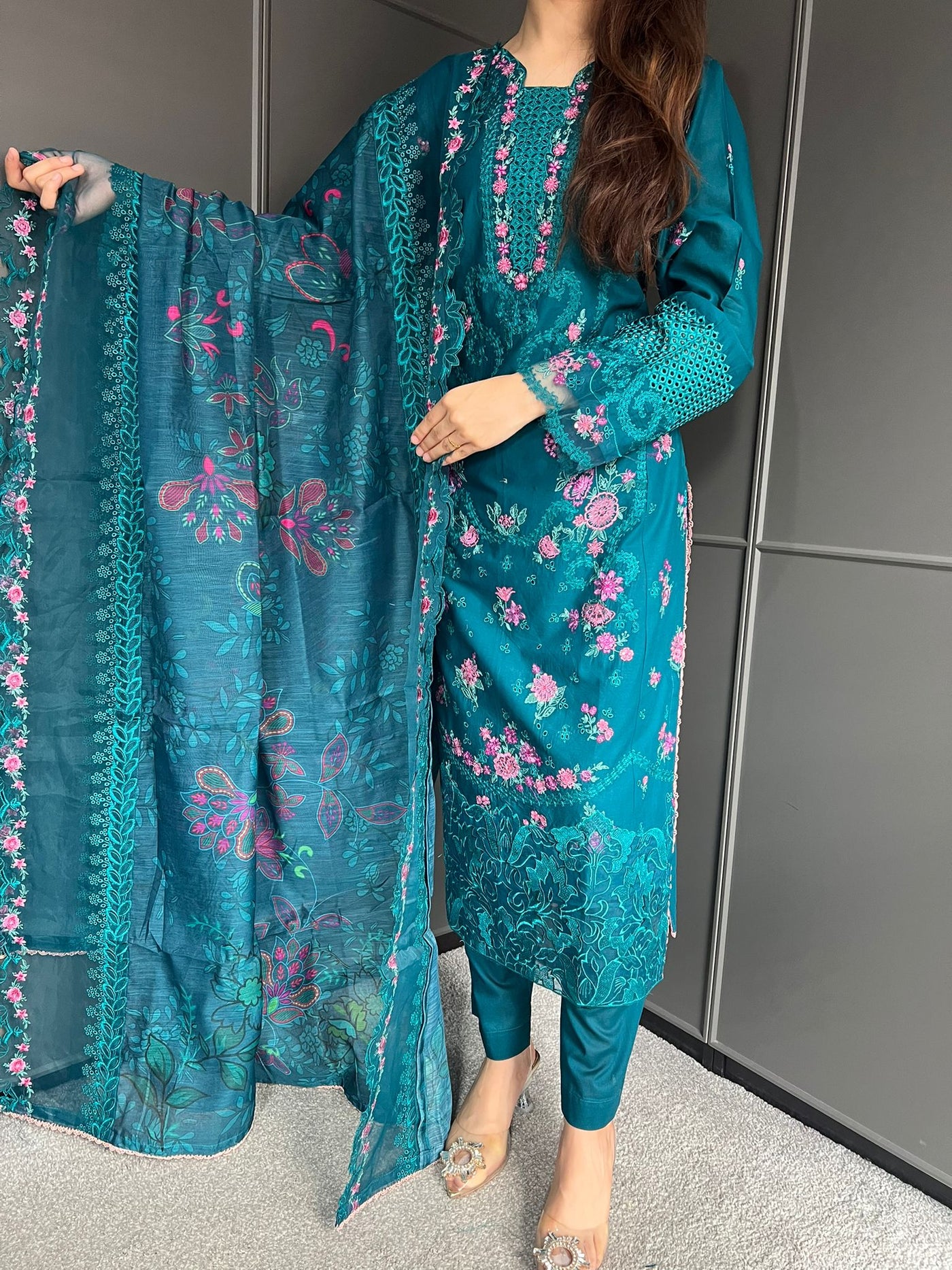 Raj Bari  Embroidered | Lawn Designer Suit With | Embroidered Dupatta