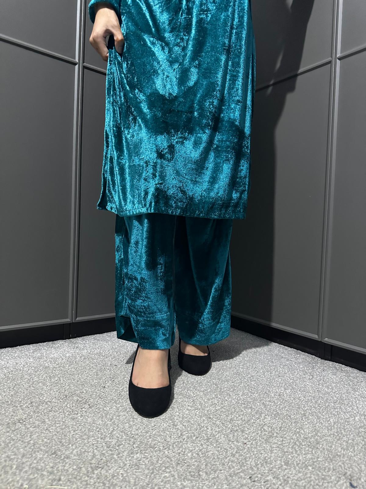 TEAL-Stretchy Velvet  Ready To Wear 2pc Suit